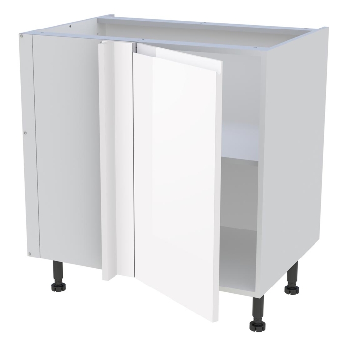 Meuble bas d'angle cuisine 1 porte H. 87 cm x L. 80 cm - Blanc brillant sans poignée
