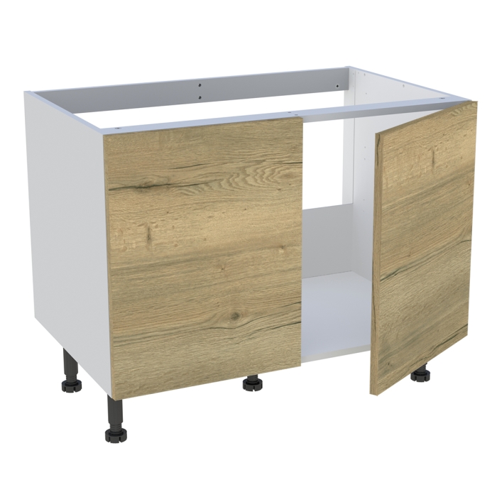 Meuble bas cuisine 2 portes pour évier timbre H. 72,6 cm x L. 90 cm  - Chêne structuré
