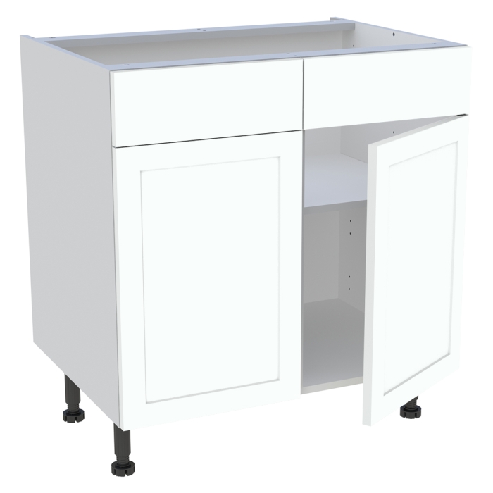 Meuble bas cuisine 2 portes, 2 faux tiroirs H. 87 cm x L. 80 cm - Blanc cadre