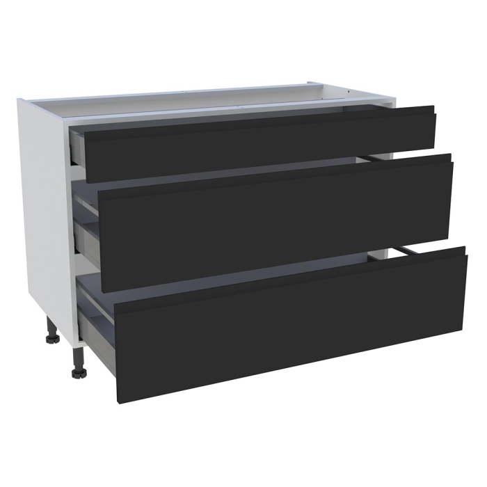 Meuble bas cuisine 1 tiroir, 2 casseroliers H. 87 cm x L. 120 cm - Noir mat sans poignée