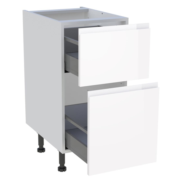 Meuble bas cuisine 2 casseroliers H. 87 cm x L. 40 cm - Blanc brillant sans poignée