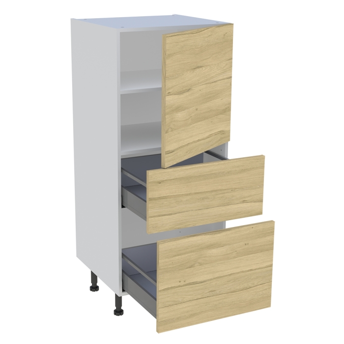 Demi colonne cuisine 1 porte, 2 casseroliers H. 129,6 cm x L. 60 cm - Chêne clair