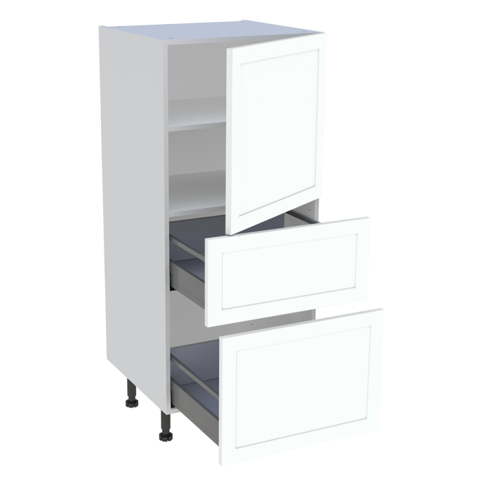 Demi colonne cuisine 1 porte, 2 casseroliers H. 129,6 cm x L. 60 cm - Blanc cadre