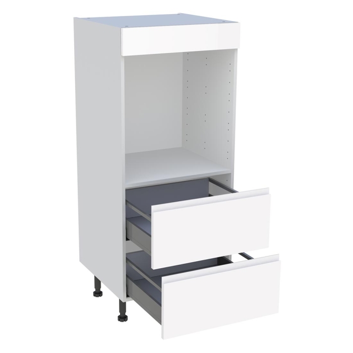 Demi colonne cuisine 2 casseroliers H. 129,6 cm x L. 60 cm - Blanc brillant sans poignée