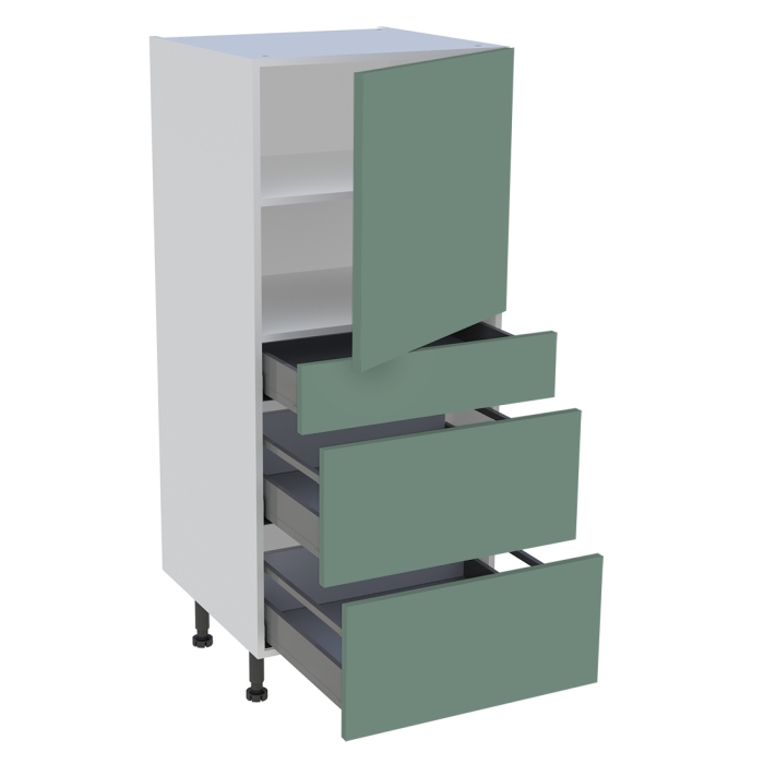 Demi colonne cuisine 1 porte, 1 tiroir, 2 casseroliers H. 129,6 cm x L. 60 cm - Vert sauge mat