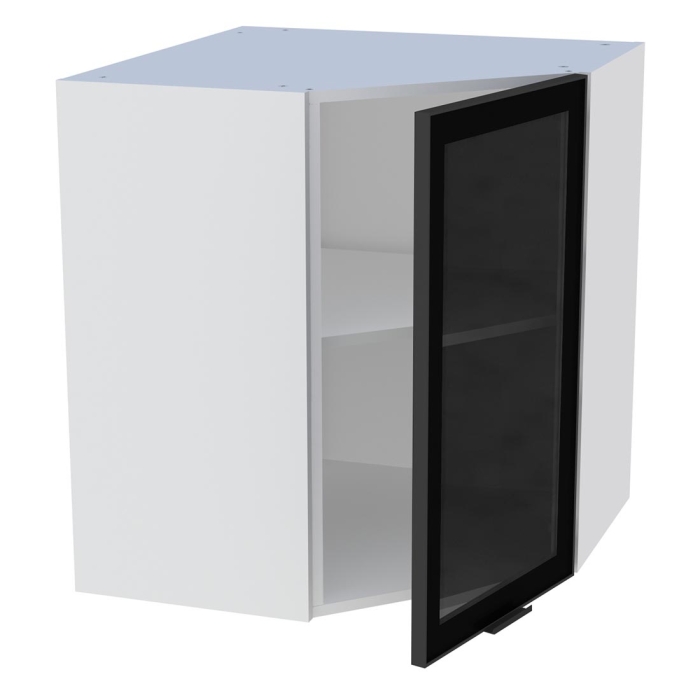 Meuble haut d'angle cuisine 1 porte vitrée H. 72 cm x L. 65 cm - Porte vitrée noire