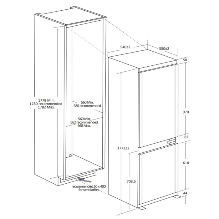 Réfrigérateur encastrable combiné H. 178 cm x L. 54 cm - Candy CNBQL3518EV