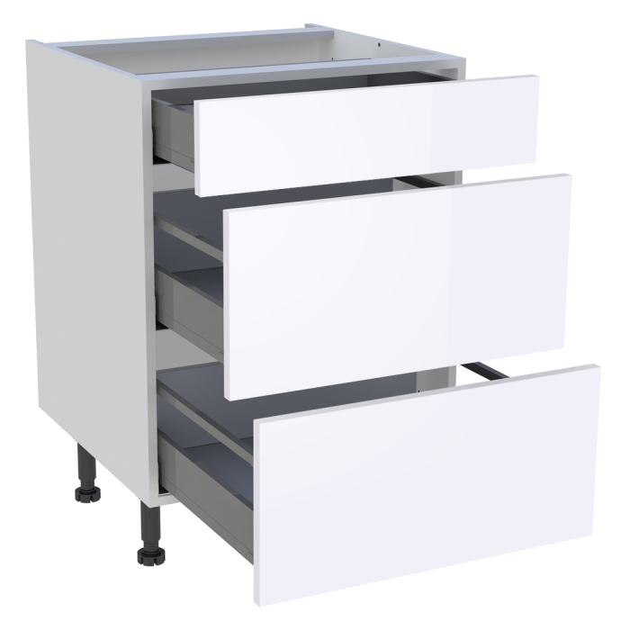 Meuble bas cuisine 1 tiroir, 2 casseroliers H. 87 cm x L. 60 cm - Blanc brillant