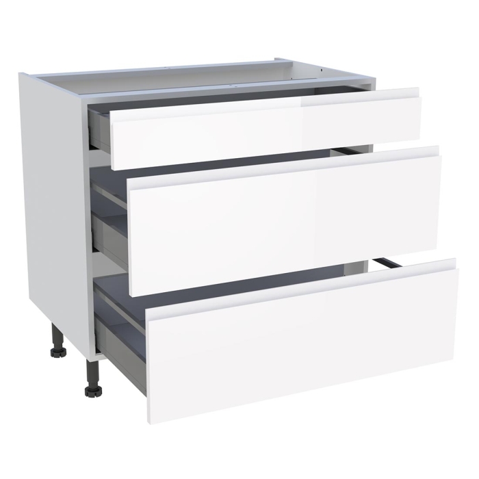 Meuble bas cuisine 1 tiroir, 2 casseroliers H. 87 cm x L. 90 cm - Blanc brillant sans poignée