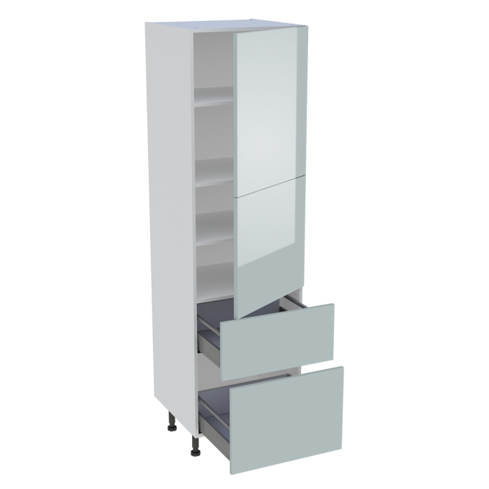 Colonne cuisine 2 portes, 2 casseroliers H. 216,6 cm x L. 60 cm - Gris cendre brillant