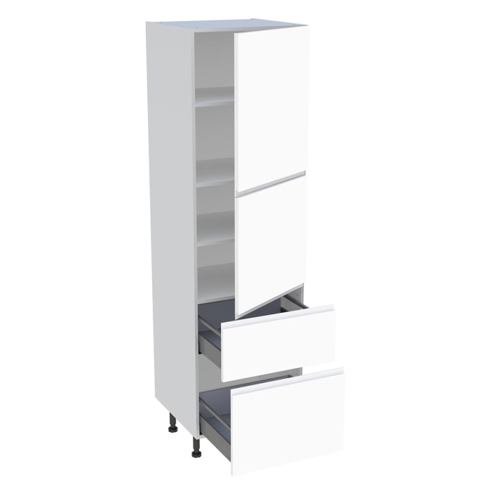 Colonne cuisine 2 portes, 2 casseroliers H. 216,6 cm x L. 60 cm - Blanc mat sans poignée