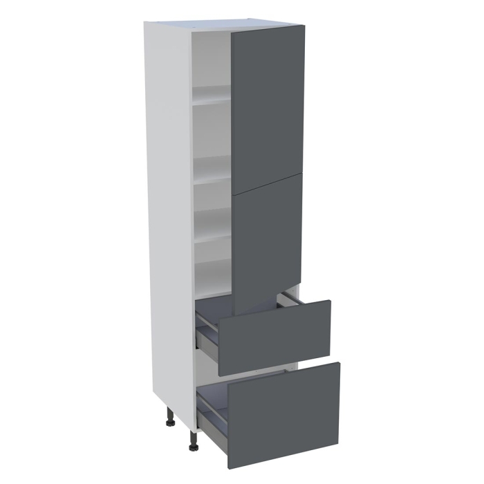 Colonne cuisine 2 portes, 2 casseroliers H. 216,6 cm x L. 60 cm - Gris ardoise mat