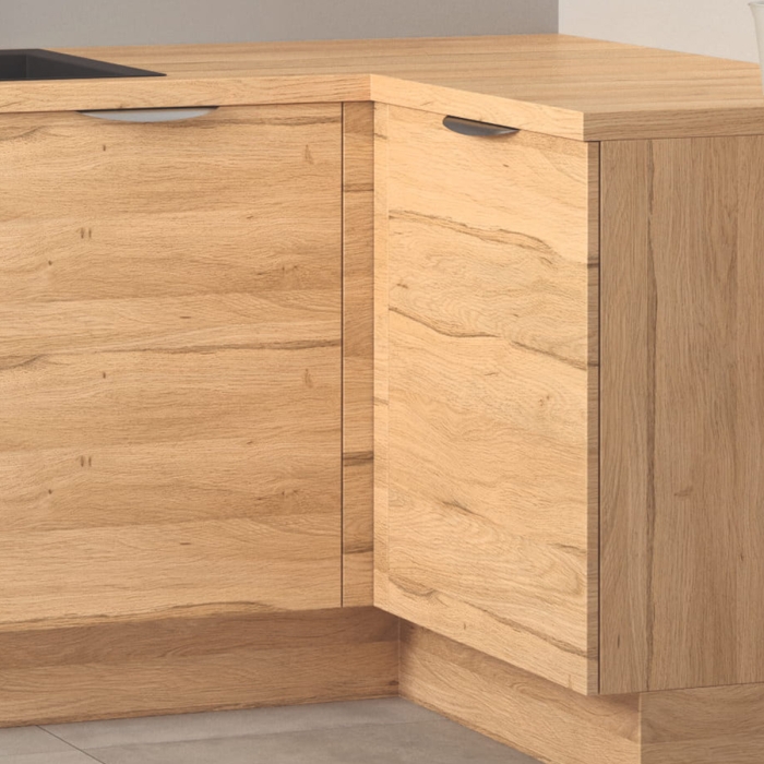 Cuisine complète en angle Bois et Blanc mat 280 cm 