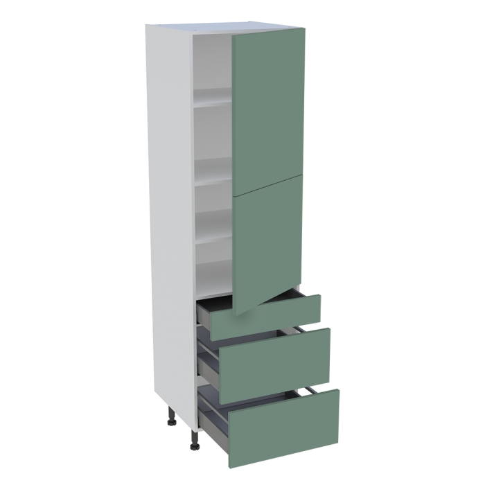 Colonne cuisine 2 portes, 1 tiroir, 2 casseroliers H. 216,6 cm x L. 60 cm - Vert sauge mat