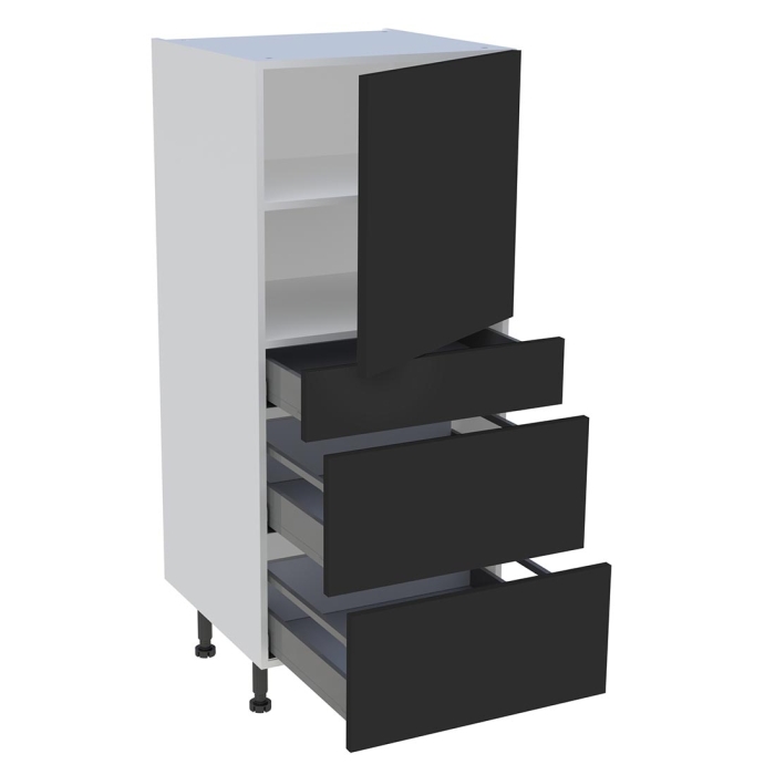 Demi colonne cuisine 1 porte, 1 tiroir, 2 casseroliers H. 129,6 cm x L. 60 cm - Noir mat