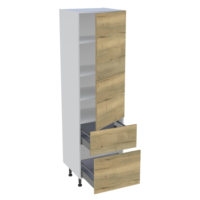 Colonne cuisine 2 portes, 2 casseroliers H. 216,6 cm x L. 60 cm - Chêne structuré