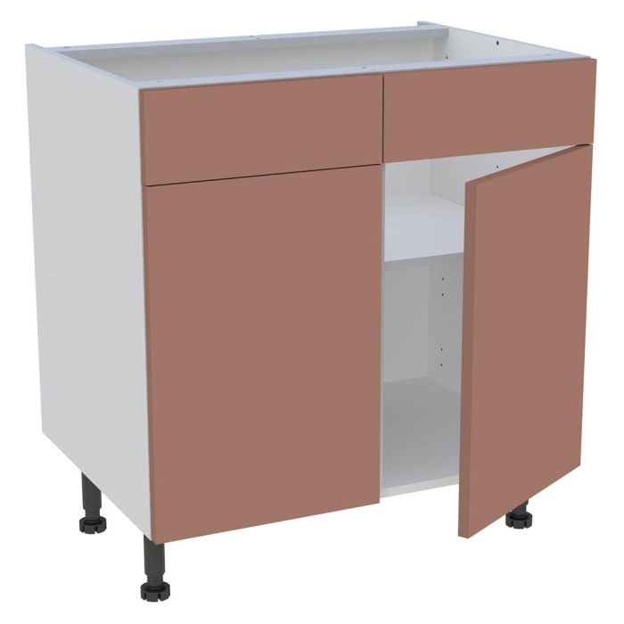 Meuble bas cuisine 2 portes, 2 faux tiroirs H. 87 cm x L. 80 cm - Terracotta mat