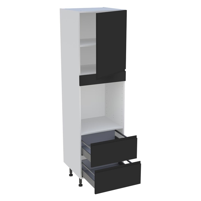 Colonne cuisine 1 porte, 2 casseroliers H. 216,6 cm x L. 60 cm - CF2C1P - Noir mat sans poignée