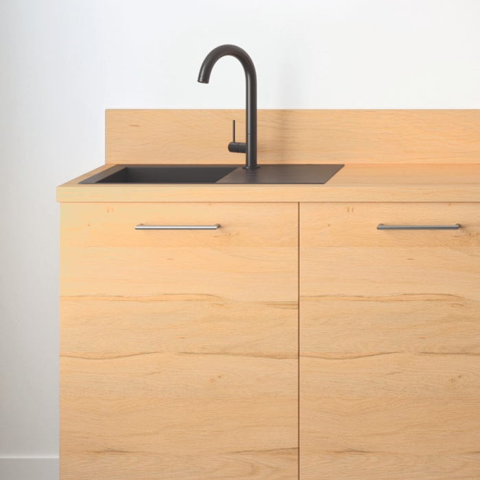 Cuisine complète Bois et Vert mat 240 cm avec meuble hotte - Avec Plan de travail