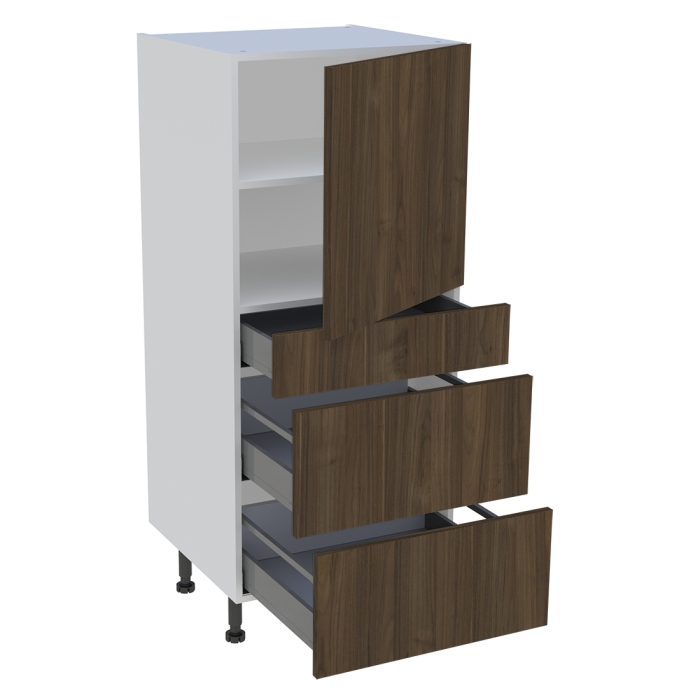 Demi colonne cuisine 1 porte, 1 tiroir, 2 casseroliers H. 129,6 cm x L. 60 cm - Noyer foncé