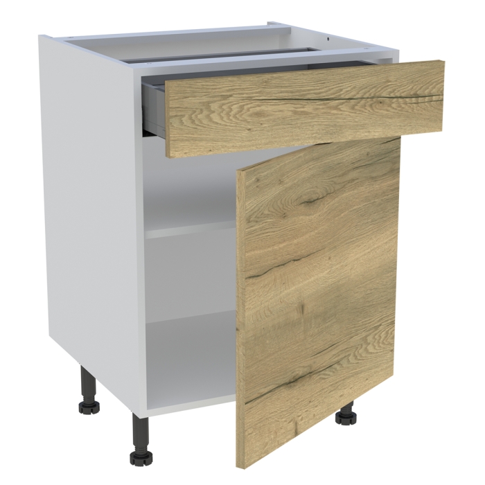 Meuble bas cuisine 1 porte, 1 tiroir H. 87 cm x L. 60 cm - Chêne structuré