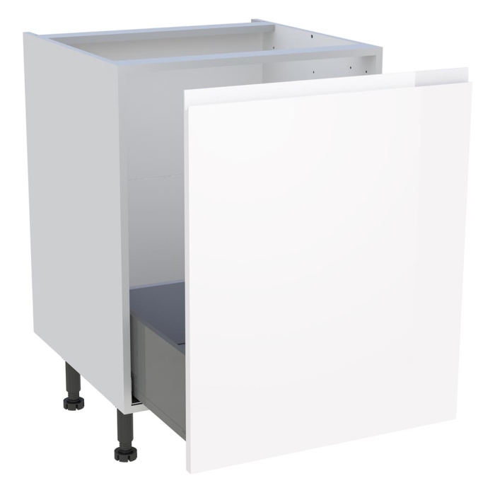 Meuble bas cuisine 1 coulissant H. 87 cm x L. 60 cm - Blanc brillant sans poignée