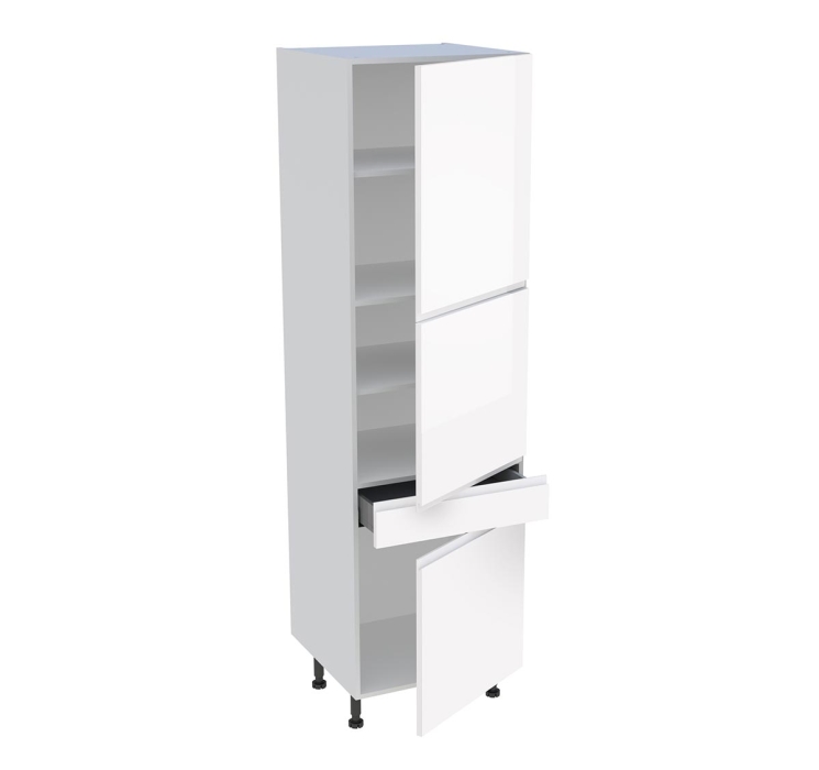 Colonne cuisine 3 portes, 1 tiroir H. 216,6 cm x L. 60 cm - Blanc brillant sans poignée