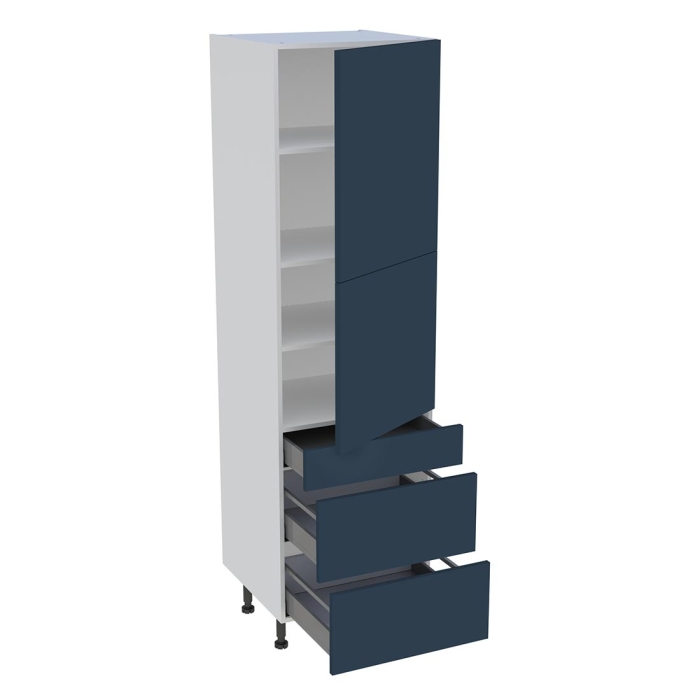 Colonne cuisine 2 portes, 1 tiroir, 2 casseroliers H. 216,6 cm x L. 60 cm - Bleu nuit mat