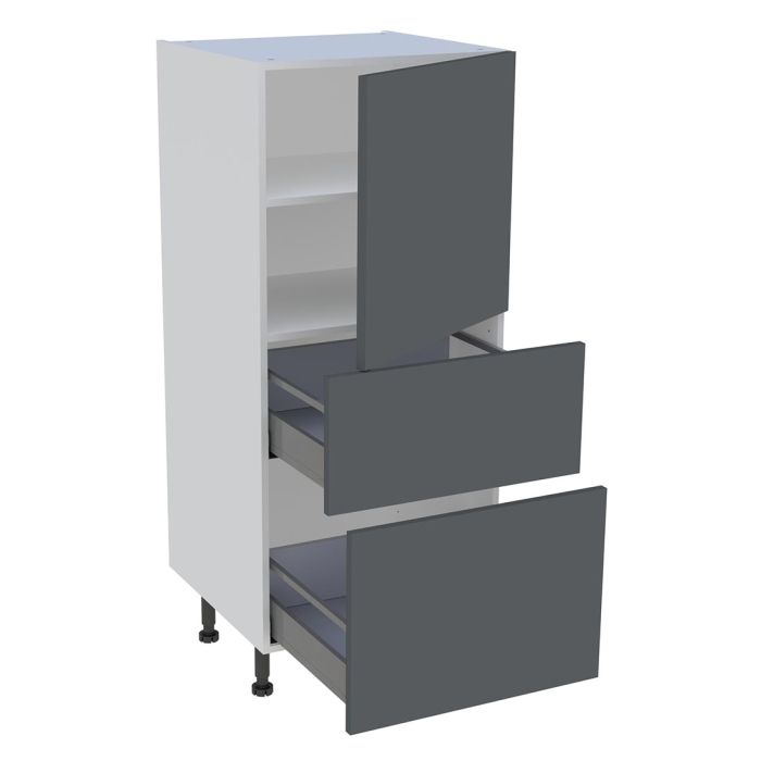 Demi colonne cuisine 1 porte, 2 casseroliers H. 129,6 cm x L. 60 cm - Gris ardoise mat