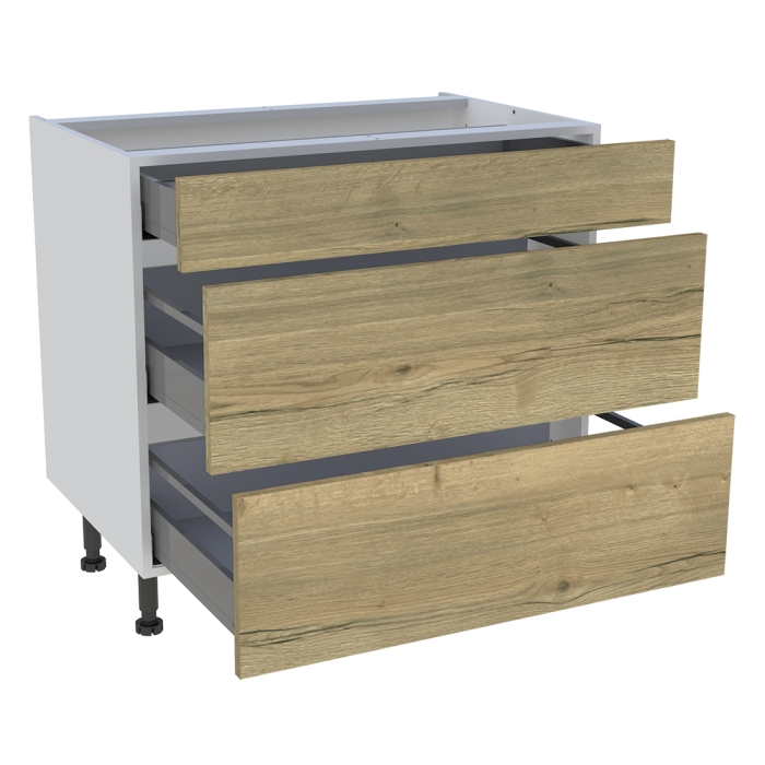 Meuble bas cuisine 1 tiroir, 2 casseroliers H. 87 cm x L. 90 cm - Chêne structuré