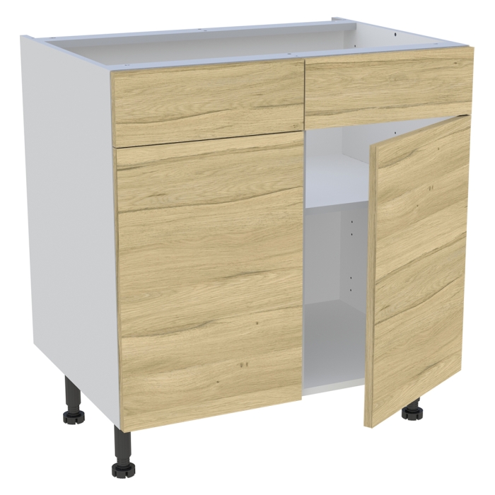 Meuble bas cuisine 2 portes, 2 faux tiroirs H. 87 cm x L. 80 cm - Chêne clair