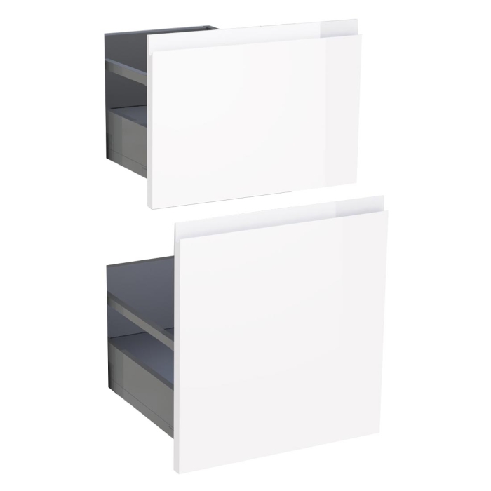 Kit façade meuble cuisine Blanc Brillant Sans Poignée 2 casseroliers H. 71,7 cm L. 39,7 cm