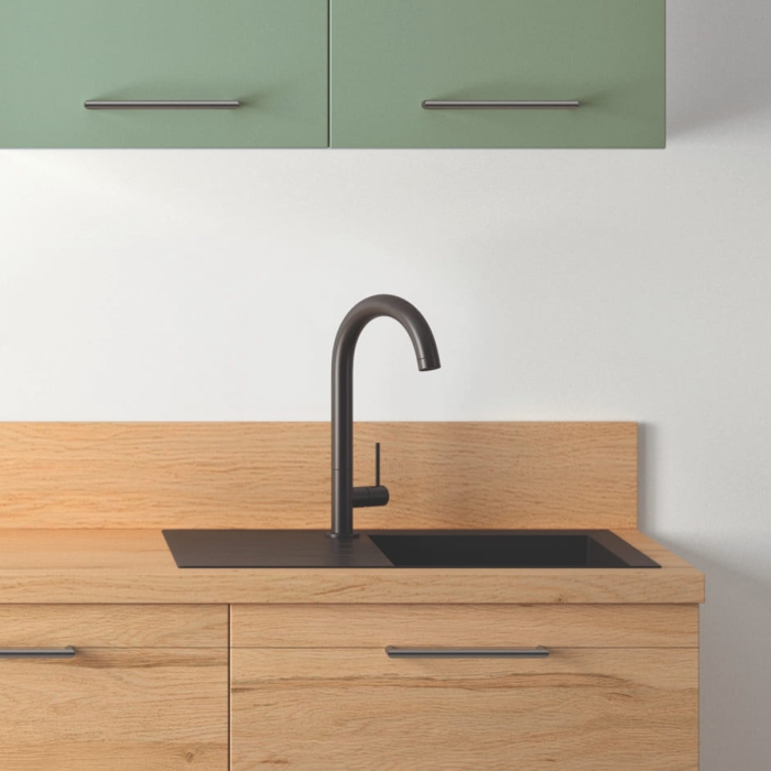 Cuisine complète Bois et Vert mat 220 cm - Avec Plan de travail et Crédence