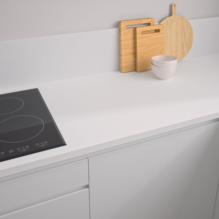 Crédence cuisine sur mesure stratifiée Blanc Mat