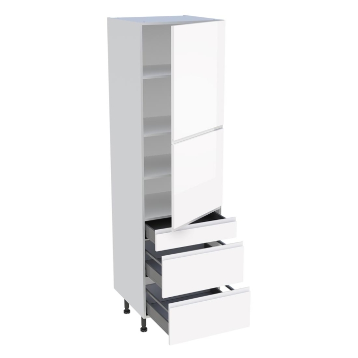 Colonne cuisine 2 portes, 1 tiroir, 2 casseroliers H. 216,6 cm x L. 60 cm - Blanc brillant sans poignée