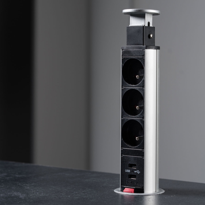 Bloc 3 prises électriques escamotable avec ports USB