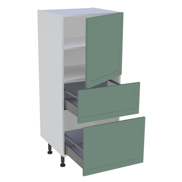 Demi colonne cuisine 1 porte, 2 casseroliers H. 129,6 cm x L. 60 cm - Vert sauge cadre
