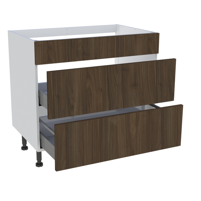 Meuble bas cuisson cuisine 1 faux tiroir, 2 casseroliers H. 87 cm x L. 90 cm - Noyer foncé
