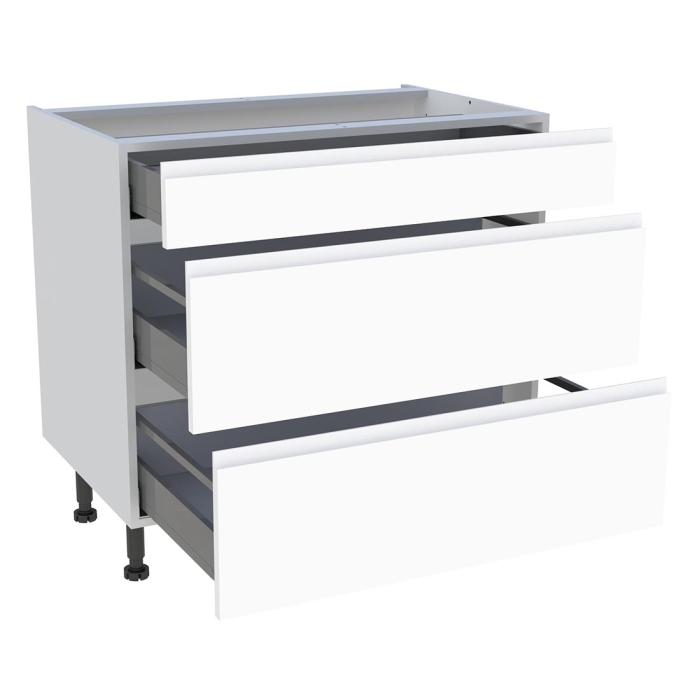 Meuble bas cuisine 1 tiroir, 2 casseroliers H. 87 cm x L. 90 cm - Blanc mat sans poignée