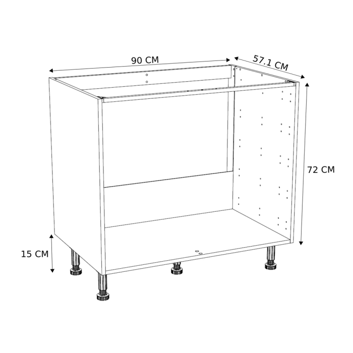 Caisson Meuble bas cuisson cuisine Blanc H. 87 cm x L. 90 cm x P.57,1 cm
