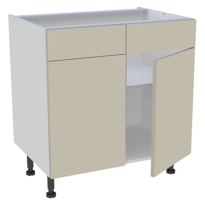 Meuble bas cuisine 2 portes, 2 faux tiroirs H. 87 cm x L. 80 cm - Beige mat