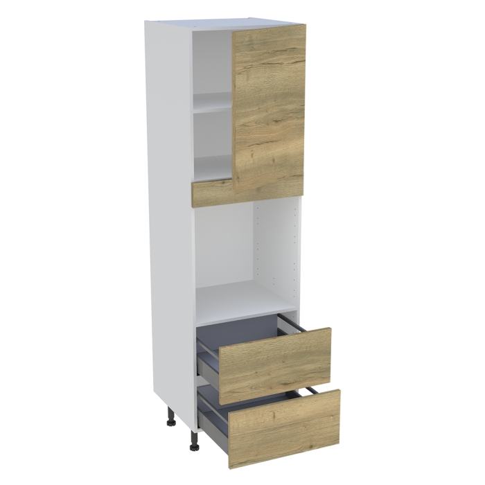 Colonne cuisine 1 porte, 2 casseroliers H. 216,6 cm x L. 60 cm - CF2C1P - Chêne structuré