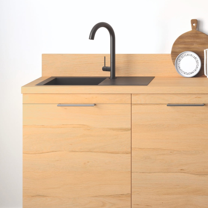 Cuisine complète Bois et Vert mat 220 cm avec meuble hotte