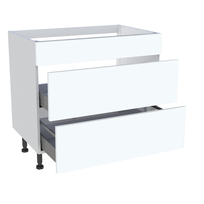 Meuble bas cuisson cuisine 1 faux tiroir, 2 casseroliers H. 87 cm x L. 90 cm - Blanc mat