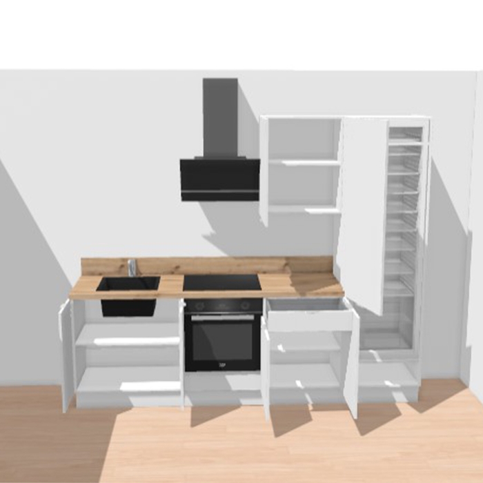Cuisine complète Blanc mat 260 cm avec meuble colonne - Avec Plan de travail