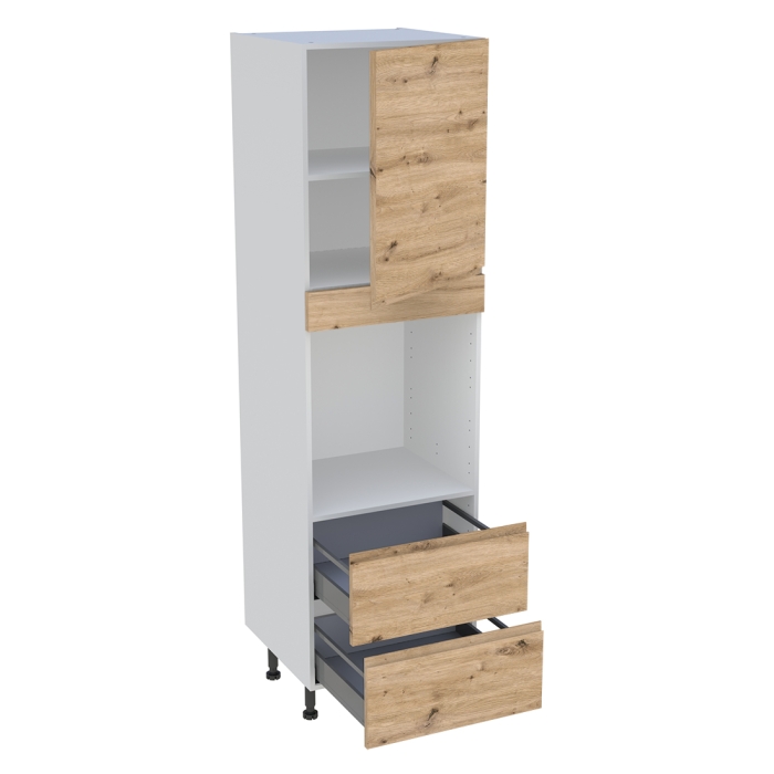 Colonne cuisine 1 porte, 2 casseroliers H. 216,6 cm x L. 60 cm - CF2C1P - Chêne naturel sans poignée