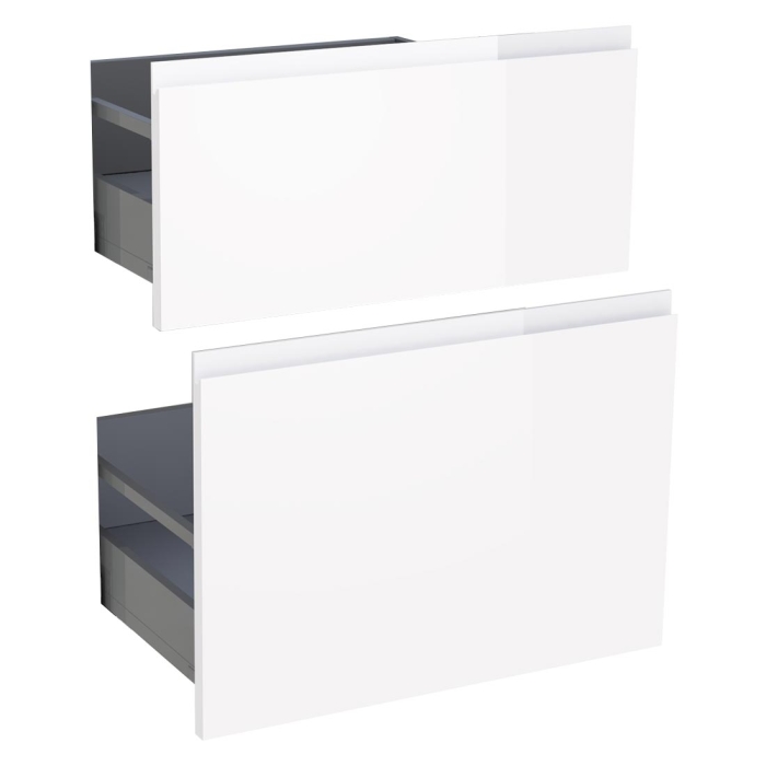 Kit façade meuble cuisine Blanc Brillant Sans Poignée 2 casseroliers H. 71,7 cm L. 59,7 cm