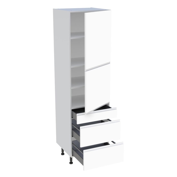 Colonne cuisine 2 portes, 1 tiroir, 2 casseroliers H. 216,6 cm x L. 60 cm - Blanc mat sans poignée