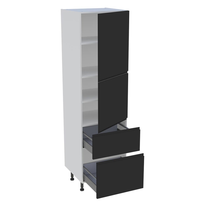 Colonne cuisine 2 portes, 2 casseroliers H. 216,6 cm x L. 60 cm - Noir mat sans poignée