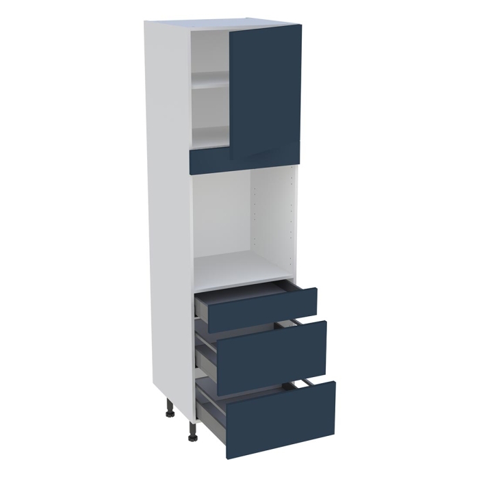 Colonne cuisine 1 porte, 1 tiroir, 2 casseroliers H. 216,6 cm x L. 60 cm - Bleu nuit mat
